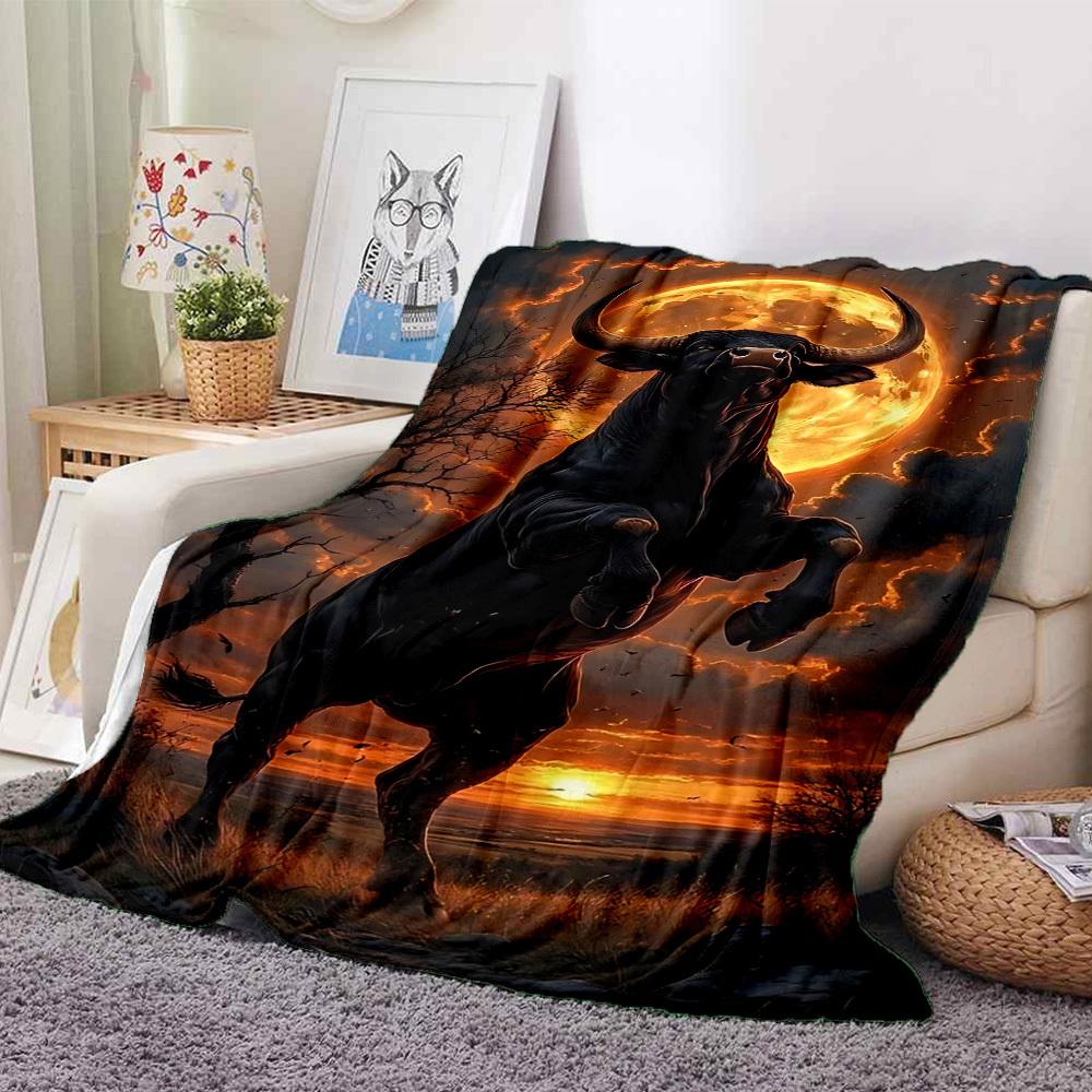 1pc Bull Statue Blanket - Lightweight Flannel Fleece with Digital Printing, Soft Warm for Sofa, Travel, Camping, Office yy251018322