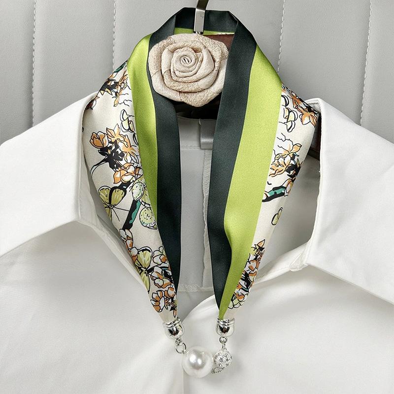 1Pc Cloth Accessories Versatile Patterned Texture Pearl Fashion Neck Protection Scarf Magnetic Silk Scarf
