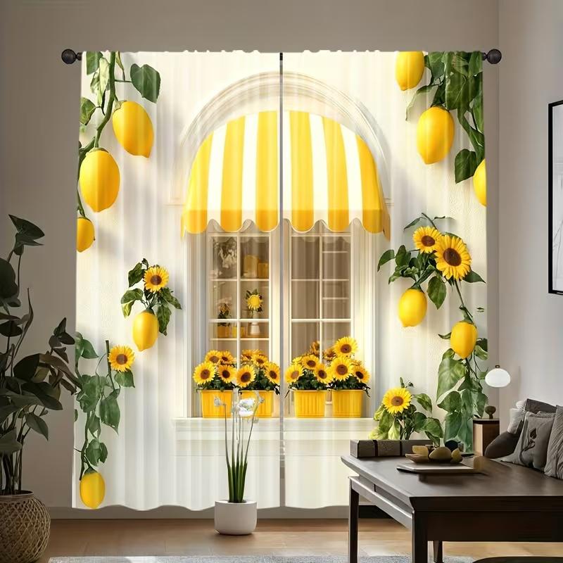 

Lemon Tree Print Curtains Suitable Bedroom Living Room Kitchen Decoration Home Window Curtain Divider Set Of 2 Made Polyester Sitting Decor W100*H70(CM)-Hooks&2PCS