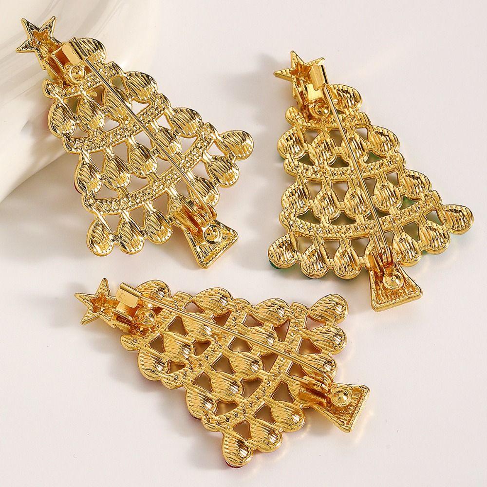 Full Rhinestones Rhinestone Brooch Enamel Christmas Crystal Pins Christmas Tree Brooch  Office
