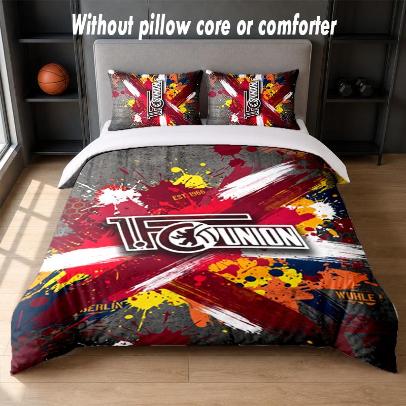 Union Berlin FC Design Bett Bettwäsche-Set 1 Bettbezug + 2 Kissenbezüge Weich Atmungsaktiv Haushalt Bettwäsche