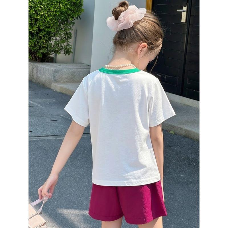 Foreign Trade Summer New Children's Short-Sleeved T-Shirt Korean Style Children's Cartoon Bear Baby Girl Clothes Pure Cotton Print Ins