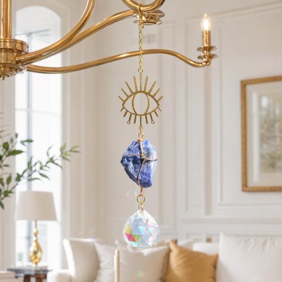 Crystal Sun Catchers for Windows, Colorful Healing Light Crystal Suncatcher, Prism Crystal Hanging Pendant with Chains, Gold-Plated Wind Chimes,