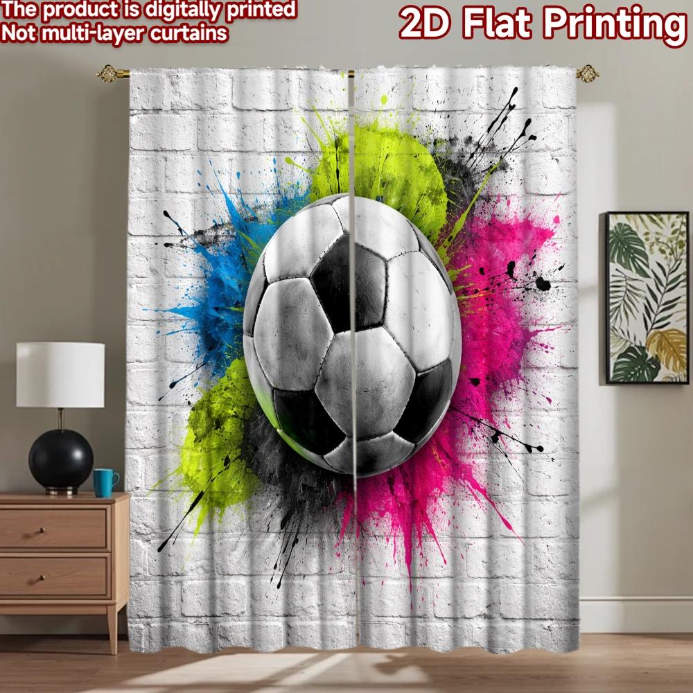 2D flat printing 2pcs Curtain Party Curtain Soccer Ball Splash Digital Printed Polyester Drapes Family Party Decoration Use for