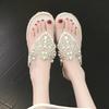Fashion Beaded Women Flats Flip Flops Crystal Weave Slippers Casual Shoes Summer New Sandals 2025 Designer Luxury Clip Toe Shoes Zapatos