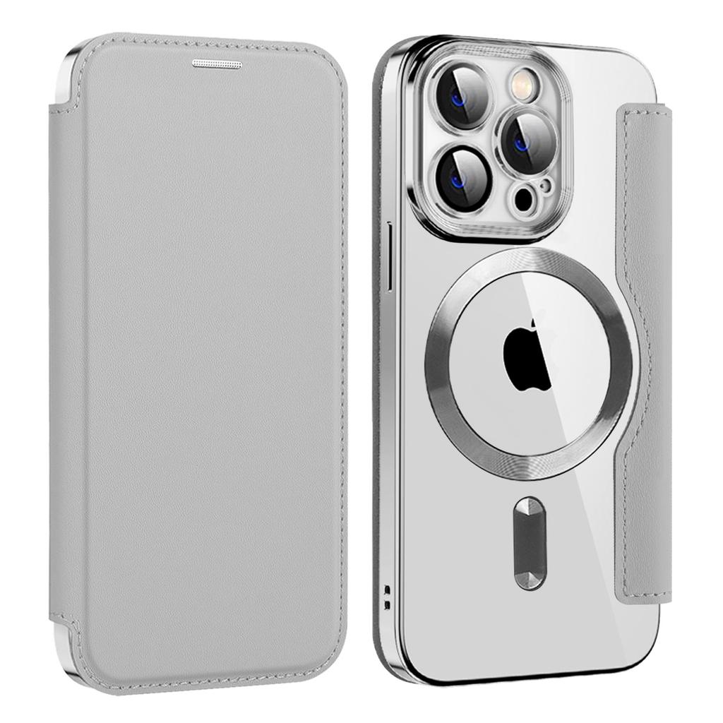 Phone Cover for iPhone 14 Pro,Compatible with MagSafe RFID Blocking Card Slots Fully Wrapped TPU Electroplating Clear Back Flip Case with Lens Film