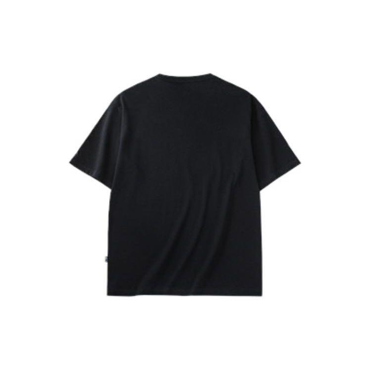 Anta Solid Color Embroidered Letter Crew Neck T-Shirt Unisex Tops Black 962228150-5