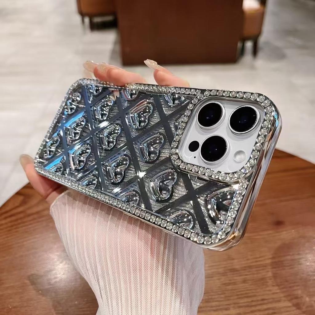Diamond-inlaid Love Gradient Powder Suitable for Apple 16promax Mobile Phone Case New IPhone 15 Luxury Women 14