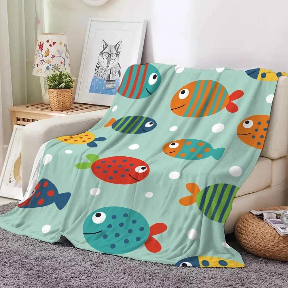 Fish Flannel Throw Blanket Jellyfish Ocean Animals for All Season Gift Couch Sofa Living Room Queen Size Lightweight Boys Girls