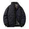 Men's Casual Solid-color Stand-up Collar With Fleece Rhombic Checkered Warm Zipper Cotton Jacket