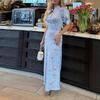  women's summer new, Amazon cross-border Europe and the United States, fashionable and elegant printed button slim dress