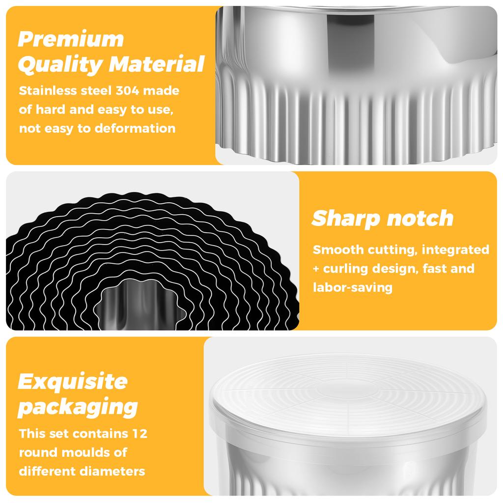 Stainless Steel Round Cookie Cutter 12 Sizes Curved Edge Donut Cutter Ring Mousse Cake Decoration Baking Mold Kitchen Utensils