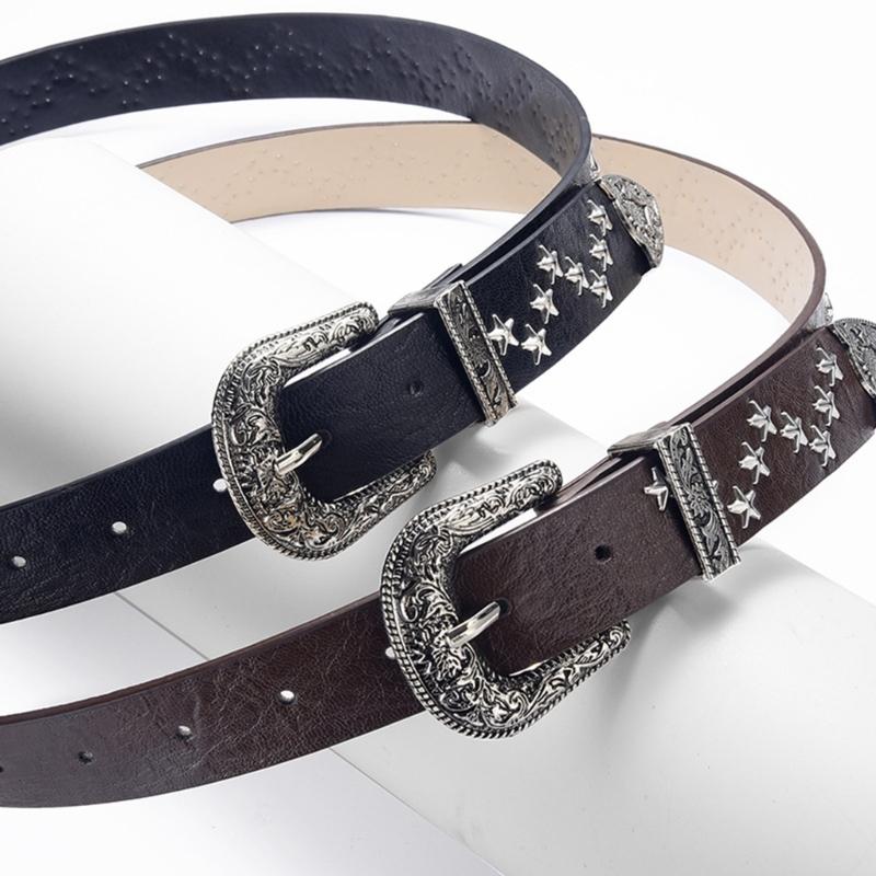 Elegant PU Belt With Star Embellishments Trendy Soft Belt With Adjustable Accessory for Dress or Jeans