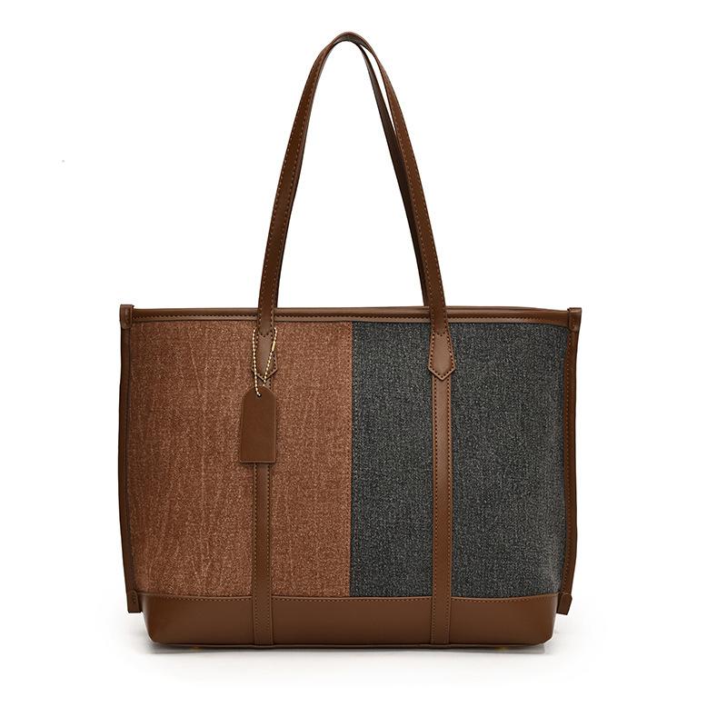 

Autumn and winter new simple denim tote bag shoulder bag women s commuting bag large-capacity splicing contrasting color bag