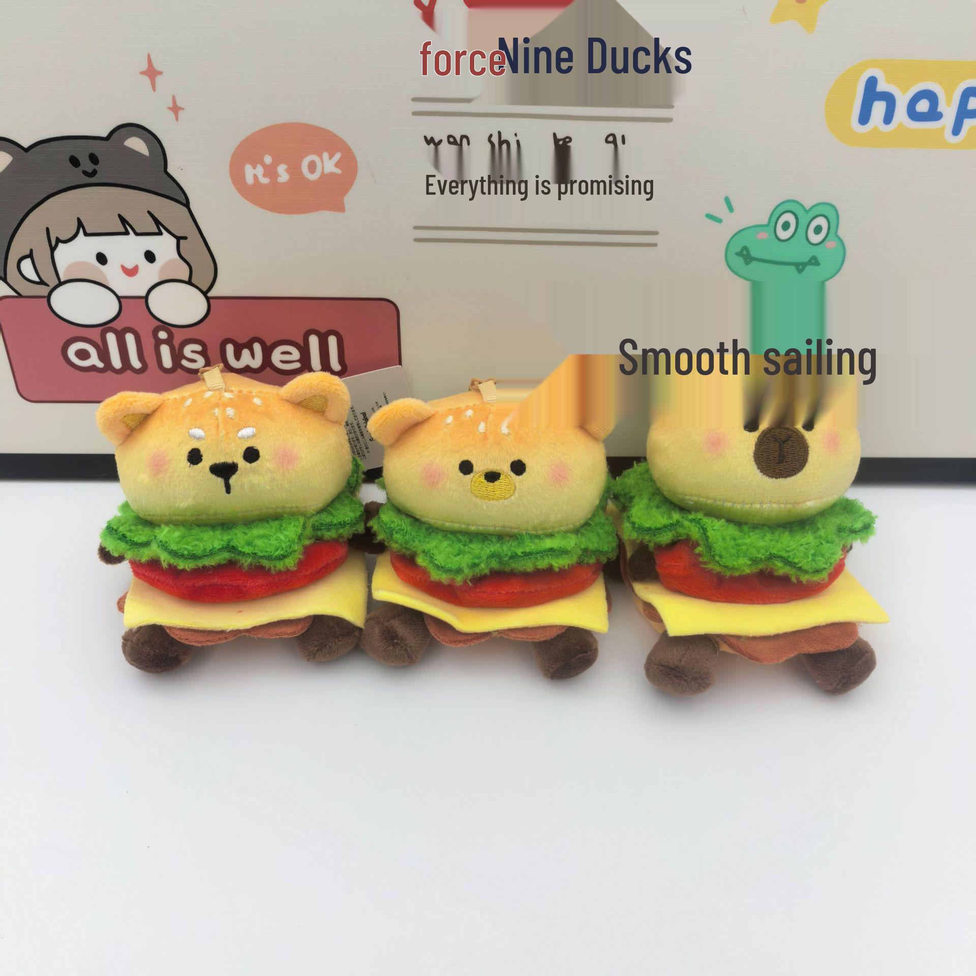 New Hamburger Dog Series: 4-inch Plush Keychain-Pendants - Hamburger Cat, Hamburger Bear, Cute Bag Accessories 7 cm