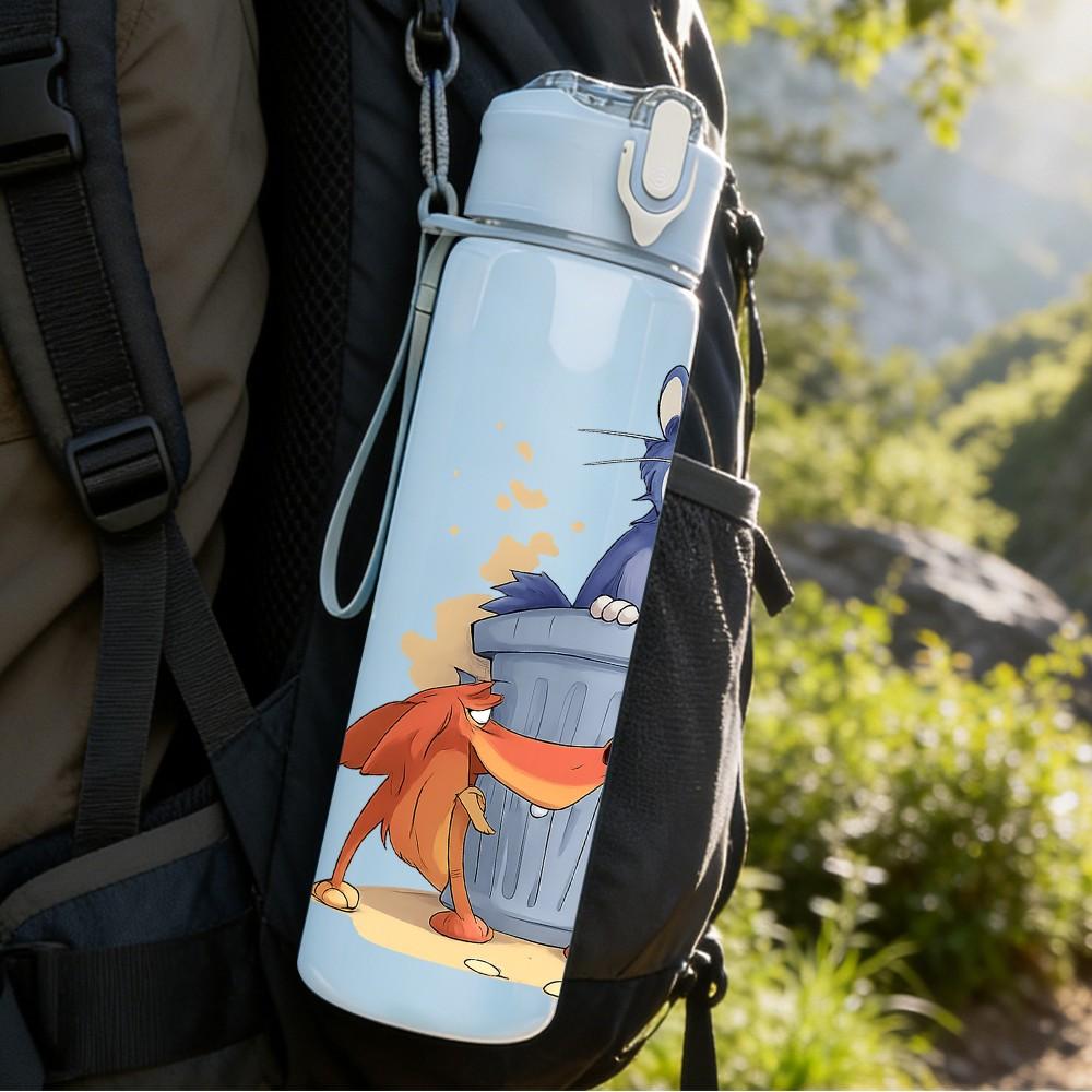 1PC Bucket Cat Cartoon 750ml Color Plastic Sports Water Bottle Leakproof Flip Straw Lid Suitable for Sports Office Home Use