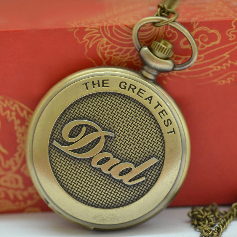 Large Vintage Dad-Style Bronze Pocket Watch with English Numbers