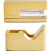 2 Piece Matte Gold Stapler and Tape Dispenser Set for Home Office Decor, Classroom Supplies, Desk Accessories for Dorm Room, Students, Teachers,