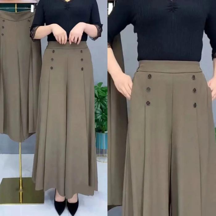

Wide leg pants children spring and summer high waist loose and thin middle-aged women s pants nine-point culottes casual pants S темно-коричневого