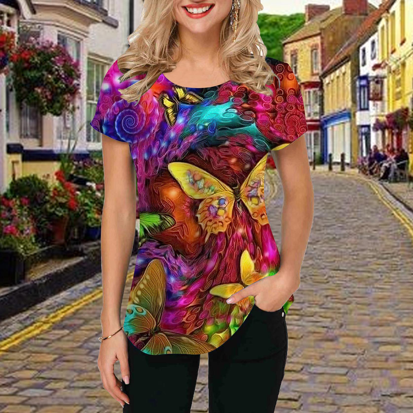 

Модная женская футболка с мечтательным принтом бабочки, забавная повседневная футболка с круглым вырезом и короткими рукавами, летняя женская футболка 8XL разноцветный