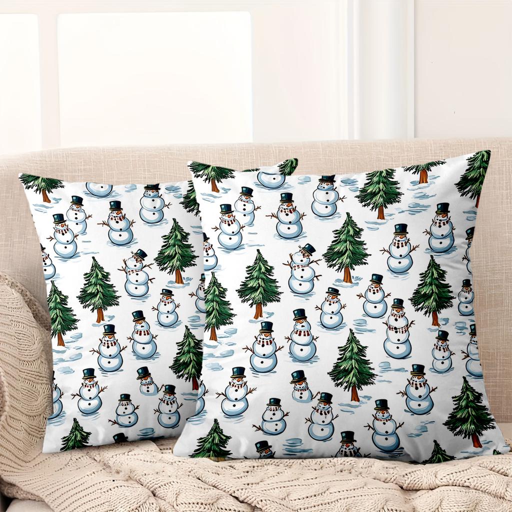1 Pieces Snowman And Tree Pattern Decorative Cushion Pillow Polyester Pillowcase, Sofa Decorative Cushion Cov Headboard Pillow