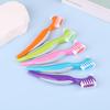 Multi-Layered Bristles Denture Cleaning False Teeth Brush Oral Care Non-Slip Ergonomic Rubber Handle Dual Heads Antibacterial