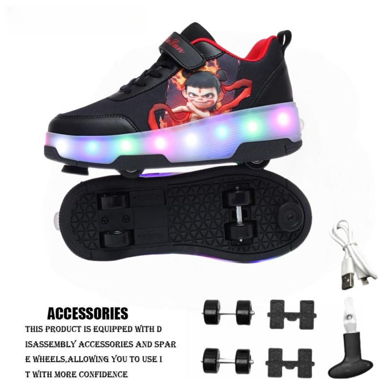 Nezha Spring and summer children's walking shoes Girls retractile walking roller shoes Student girls flash shoes burst shoes