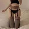 Leopard Lace Suspender Stockings Sexy Black Stockings Long Tube One-piece Pantyhose Thin Suspender Socks