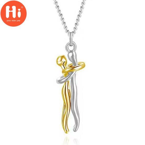 Hi Couple Necklace Hugging Figure Statue Love Durable His and Hers Necklace for Gift