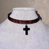 Retro Punk Style Leather Chokers With Crosses Pendant Adjustable Metal Clasp Alternative Jewelry Rocker Metal Leather Chokers