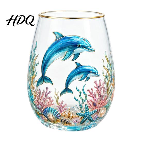 Functional Collectible Glass Cup Ocean-Themed Cup Jellyfish/Dolphins/Sea Turtles/Octopus Hand-Painted Thickened Drinking Durable Heat Resistant for