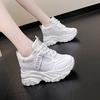 Fashion Summer Breathable Mesh Sneakers 9.5CM Hidden Heels Spring High Platform White Sports Dad Shoes Wedges Casual Chunky Sneakers