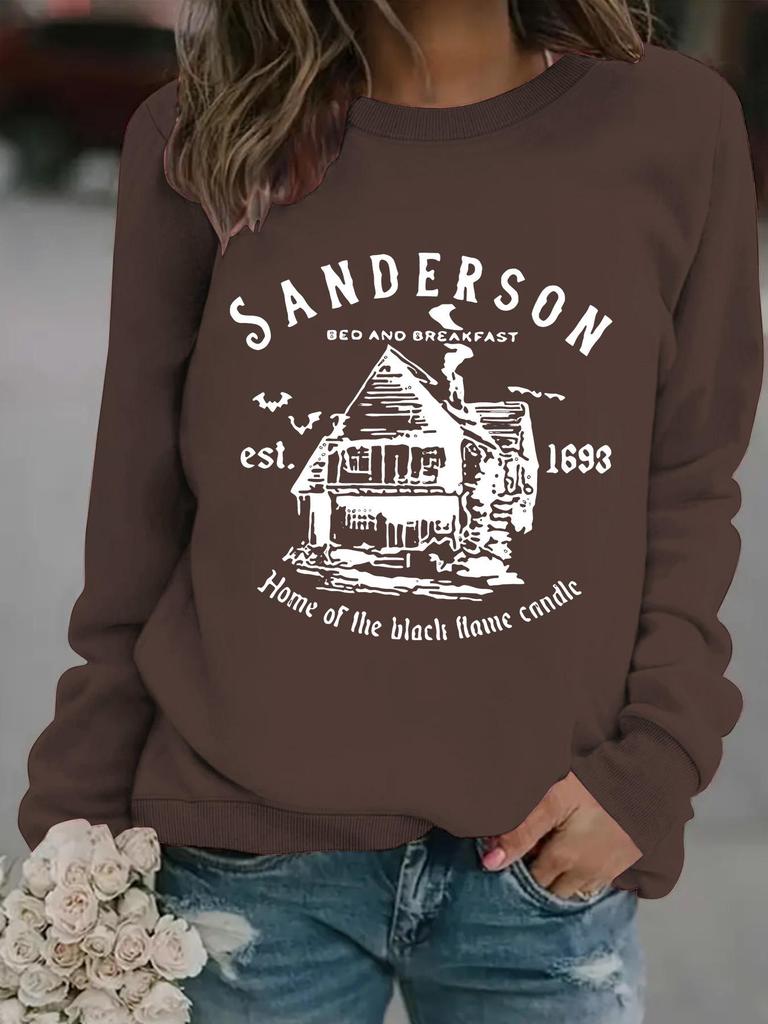 Women's Autumn/Winter Casual Long-Sleeved Round Neck Sander House Print Pullover Sweatshirt Hoodie