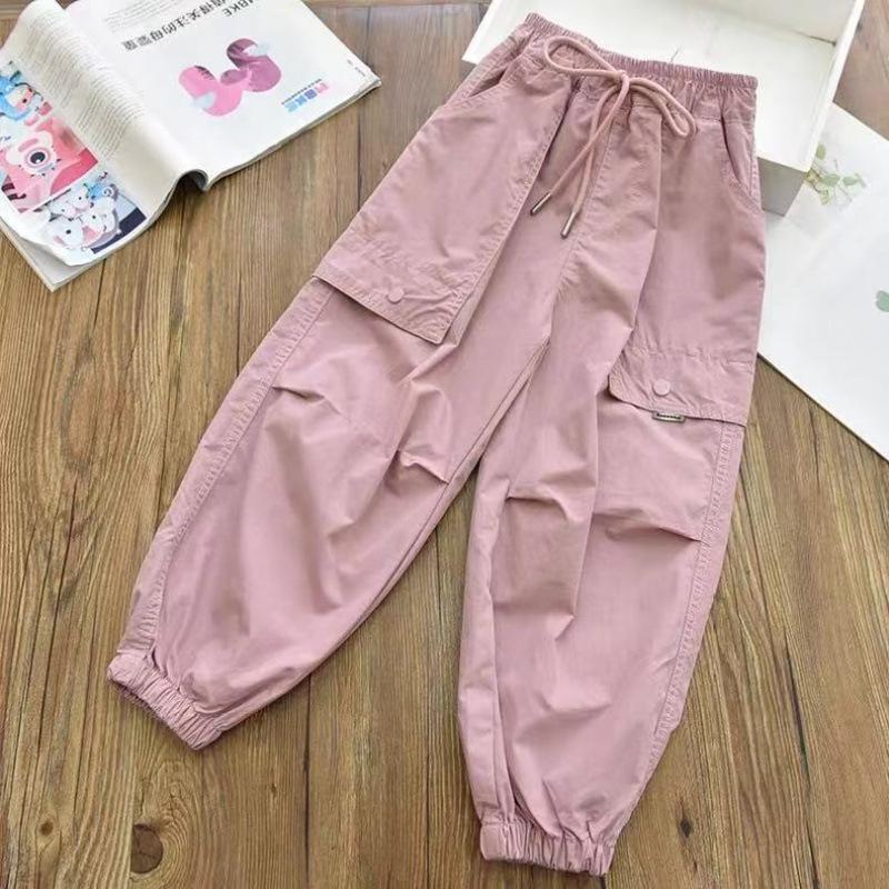Autumn Fashionable Kids Cargo Joggers Ankle Pants Casual Trousers Light Breathable Summer Outfit