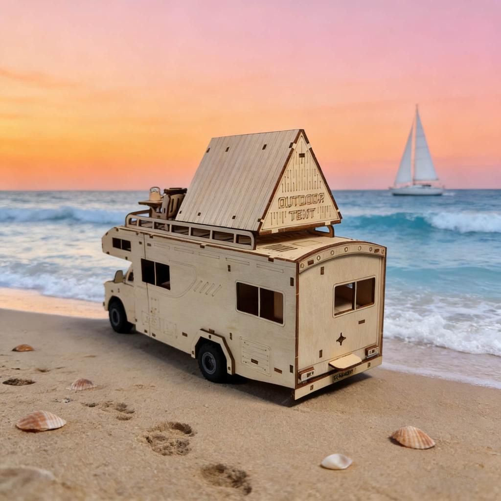 3D Wooden Puzzle Camper Van Scale Miniature DO-IT-YOURSELF Miniature Kit Handcrafted Present Home Decor Assembly Toy