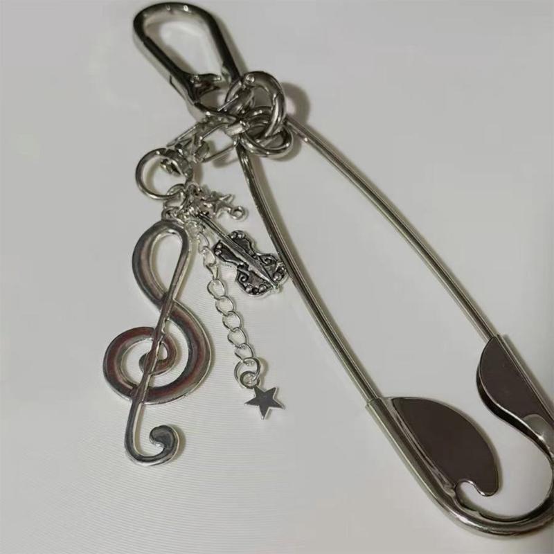 Safety Pin Keychain Charm Stainless Steel Bag Accessory with Decorative Pendant for Daily Carry and Backpack Accent