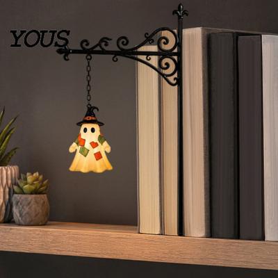 Battery Operated Party Lights Halloween Library Lantern, Decorative Bookshelf Lamp, Patchwork Ghost Cute Cartoon Decorations Light with Witch