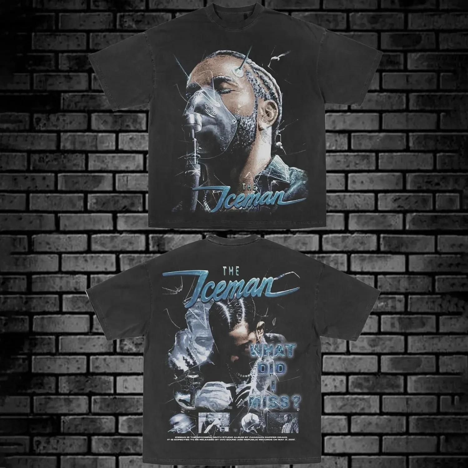 New Album Ice Man Drake T-Shirt Cotton Acid Washed, Frozen Iceman Graphic Tee S