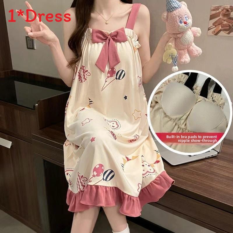 Summer Girls Sleeveless Nightgown With Comfortable Milk Silk And Flower Pattern For Lounge