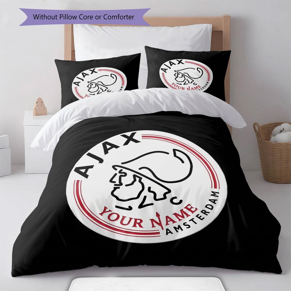 AFC Ajax Custom Name Pattern Bedding,Quilt Set Quilt Cover Pillowcase Home Birthday Gift(1 * Duvet Cover + 2 * Pillowcase, Without Core)