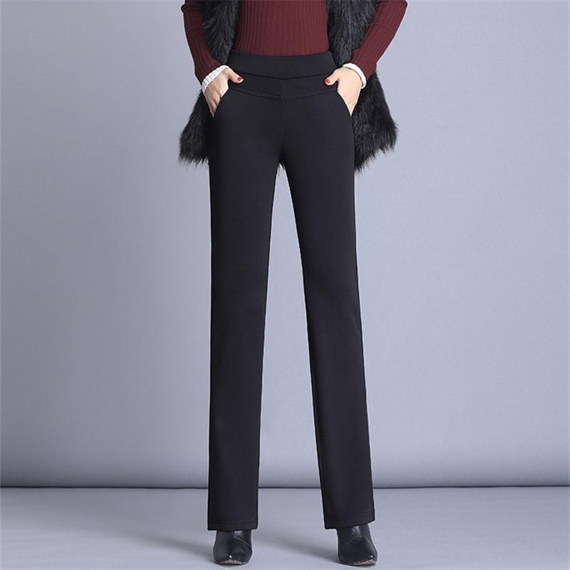 winter warm thick fleece high waist Women's straight Capris pants for women baggy pants woman trousers  black white