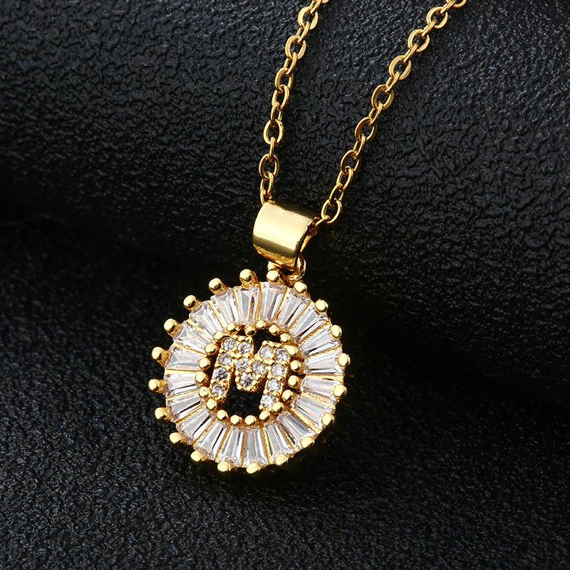 Shein Copper Zircon Round Alphabet Pendant Necklace