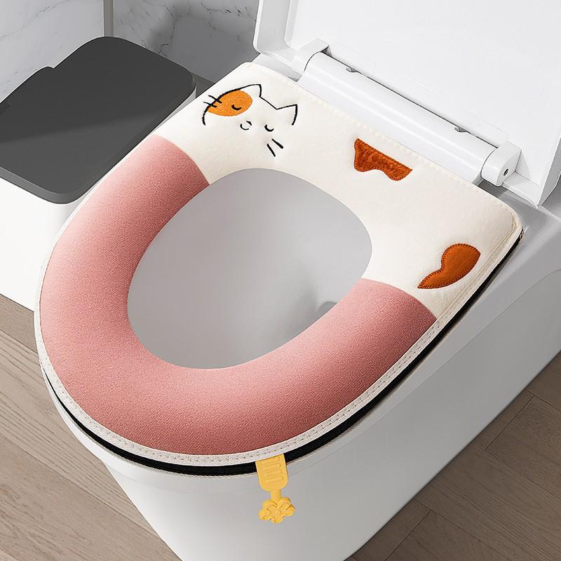 Washable Waterproof Toilet Seat Cover With Zipper Thick Winter Cushion Home Use All Season