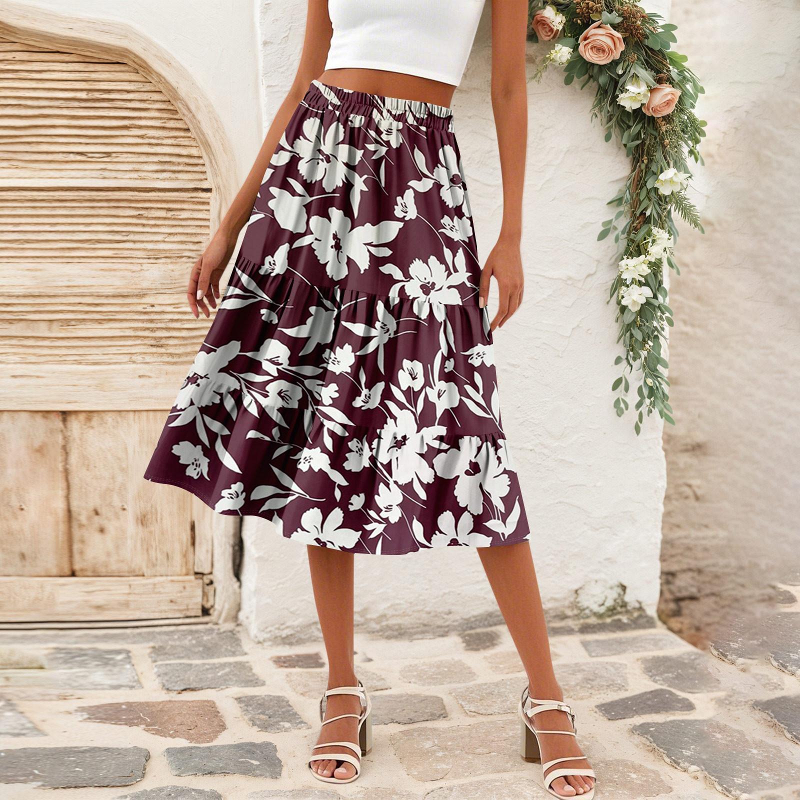 

Женская повседневная юбка А-силуэта с высокой талией, юбка в полоску с принтом в горошек и карманами M винный