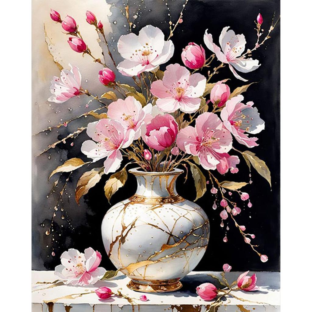 1 Stück DIY Malen nach Zahlen Set Blume Rahmenlose Leinwand Wandkunst Geschenkidee 40x50cm