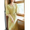 Deme Women's Retro Polka Dot V-Neck Lantern Sleeve Chiffon Midi Dress