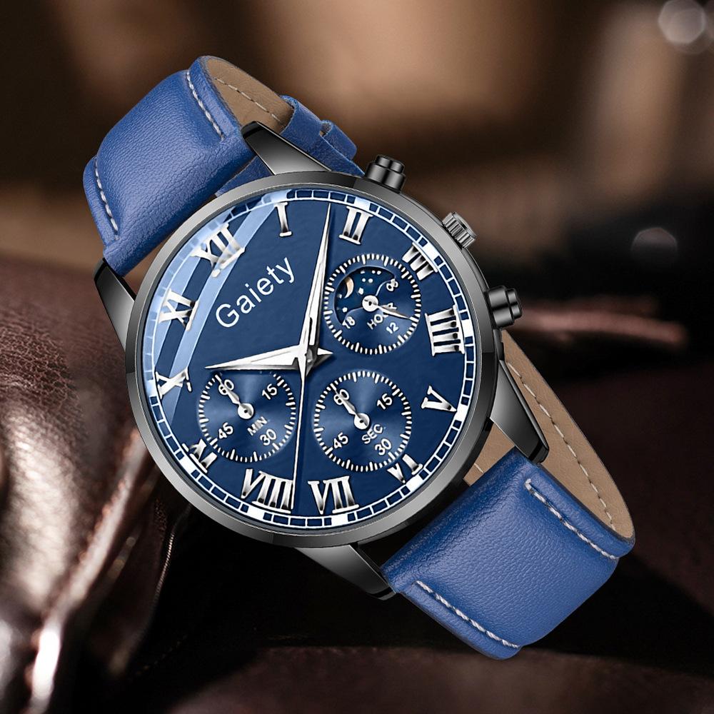 Men's Watch Casual Business Glass Quartz Watch Three-eye Calendar Fully Automatic Movement Watch Watch Large Dial Luminous