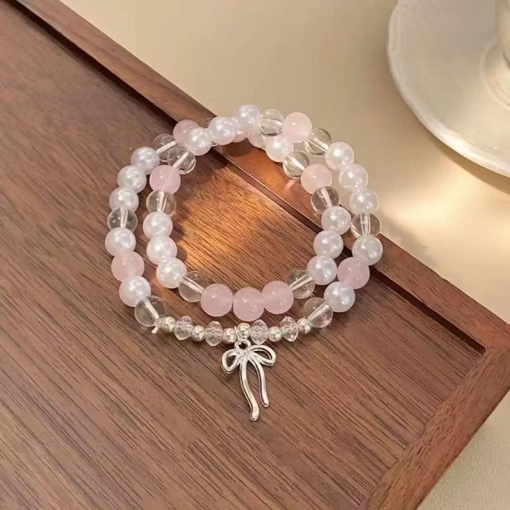 Schleife Doppelverglastes Perlenarmband Damen Neu Chinesisch Super Unsterblich Süß Einfach Studentenarmband