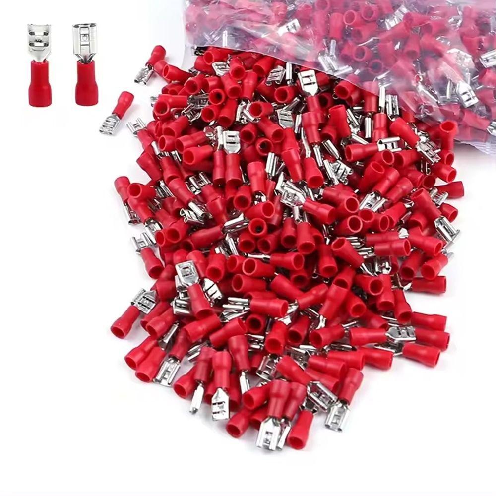 100PCS AWG 22-16 Insulated Spade Wire Connector FDD1.25-187 Red Female Connectors