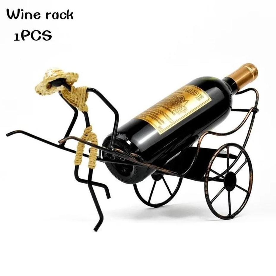 1 Pcs Chinese Style Retro Wrought Iron Wine Rack Gift Ideas Rickshaw Wine Bottle And Glass Holder Bar Home Decoration